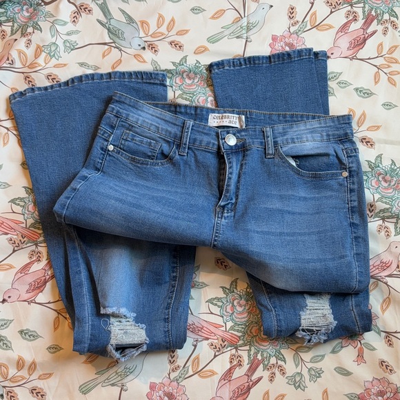 Celebrity Ace Denim - Celebrity Ace Women's Distressed Flared Denim Jeans